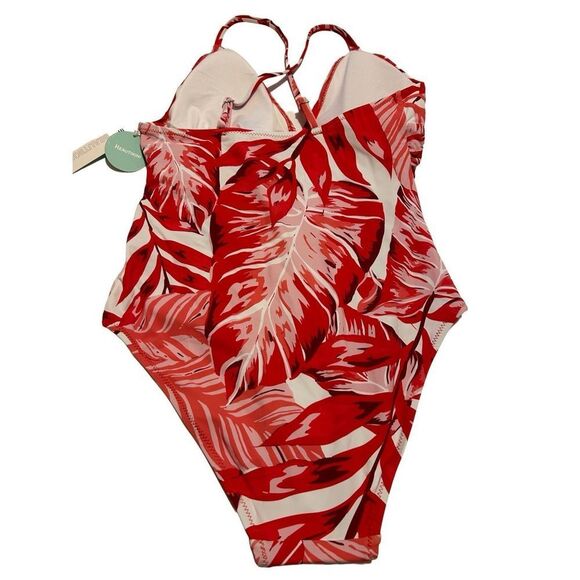 NWT Women’s Size M One Piece Swimsuit Adjustable Crossback Straps Red Leaf - Picture 2 of 11